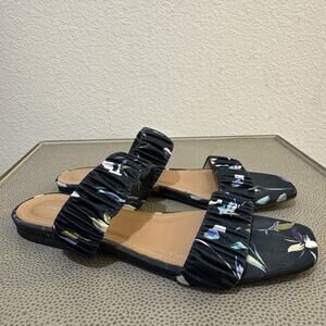 Lewit Women’s Size 38.5 IT Navy Blue Floral Satin Elena Ruched Slide Sandal